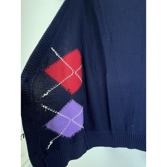 Boston Trader Vintage Men’s Slvless Navy Blue Argyle Button Up Preppy Vest Sz L - Picture 6 of 13